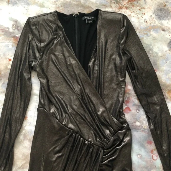 Guess Marciano | Black Metallic Silver Midi Wrap Dress NWOT - Picture 10 of 11